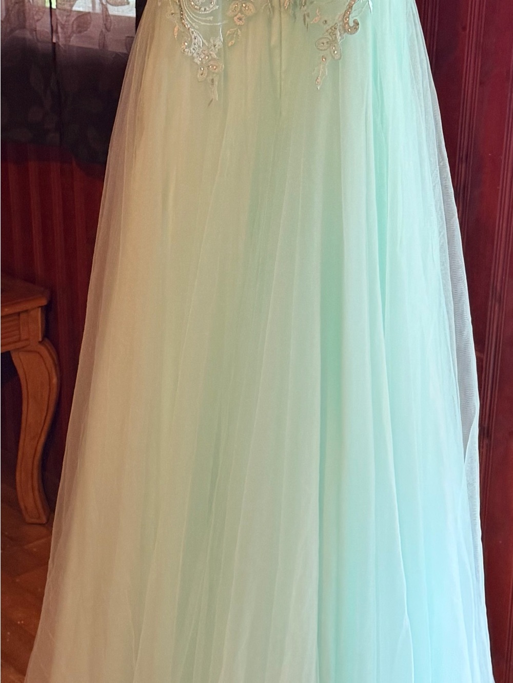 Light Mint Tulle Dress with Embellished Bodice - Picture 3 of 7